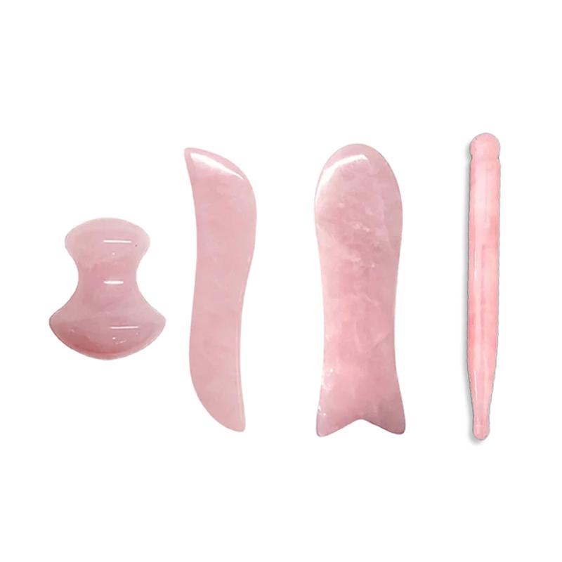 100% Natural Rose Quartz Jade Roller Gua Sha Massager Set Jade Stone Gouache Scraper Facial Massage Lifting SPA Anti Aging Tools