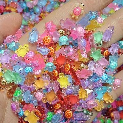 100 Stuks Cartoon 3D Lichtgevende Schildpad DIY Dopamine Kleurige Mini Hars Dieren Nacht Gloei Mini Schildpad Nagel Charms