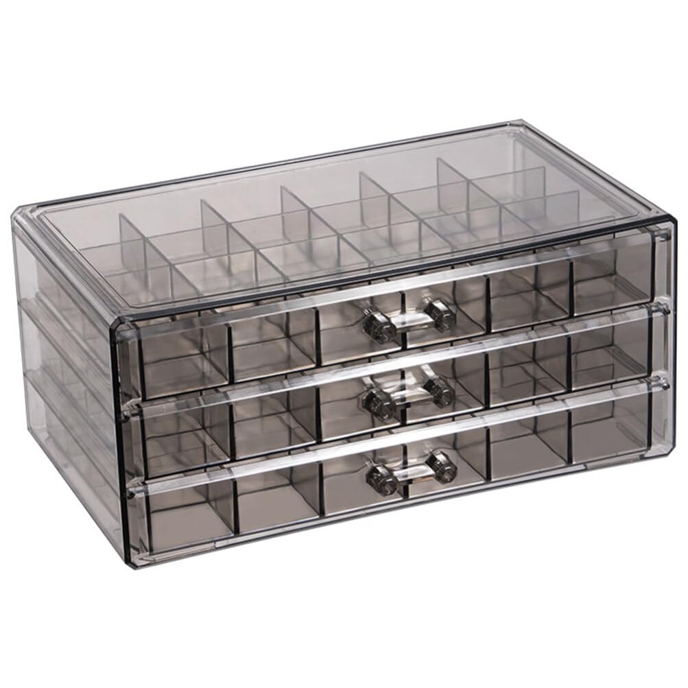 Multi-Compartment Jewelry Storage Box, Acrylic Transparent Earrings Drawer Box With Three-Layer 72-Grid High-Capacity Portable