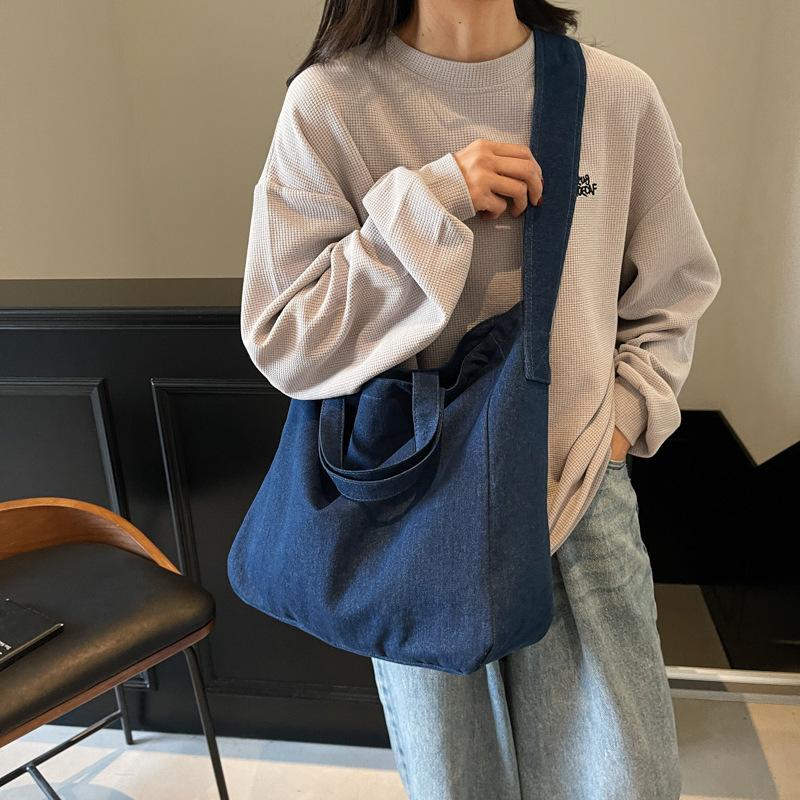 Large-capacity Commuting Denim Bag Simple Style, Versatile Underarm Tote Bag Single-shoulder Crossbody Bag Casually