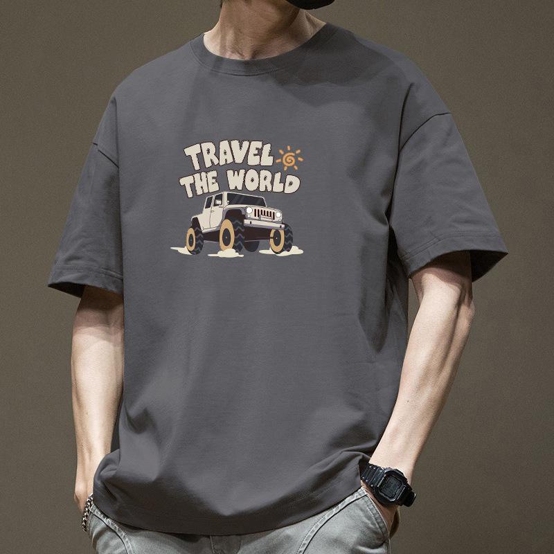 

Мужская летняя футболка из плотного хлопка с коротким рукавом, модный брендовый топ в стиле Гонконга для улицы, оверсайз футболка с рукавом до локтя 3XL