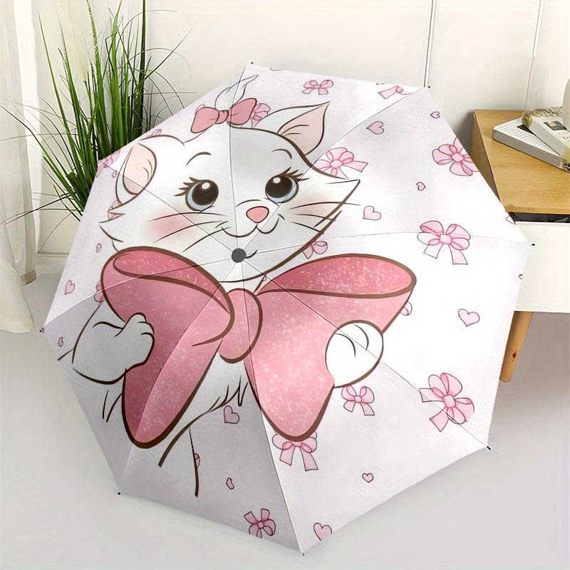 Disney Aristocats,Marie,Pink Bow Manual Opening and Closing Umbrella - 8-Rib Reinforced Folding Design, Lightweight and Portable, Suitable f