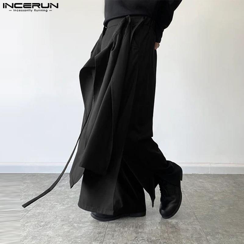 INCERUN Men Elastic Waist Irregular Layers Fake Two-piece Casual Loose Pants Trousers