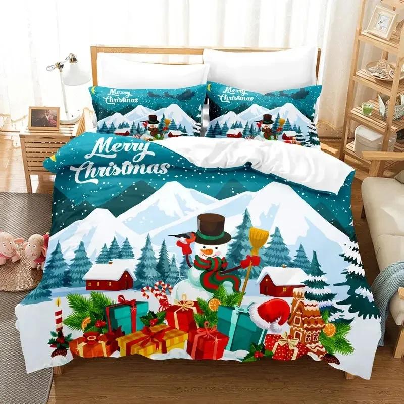 Christmas Bedding Set Duvet Cover Polyester Comforter Cover Pillow Case 3D Queen King Double Full Twin Single Bedroom