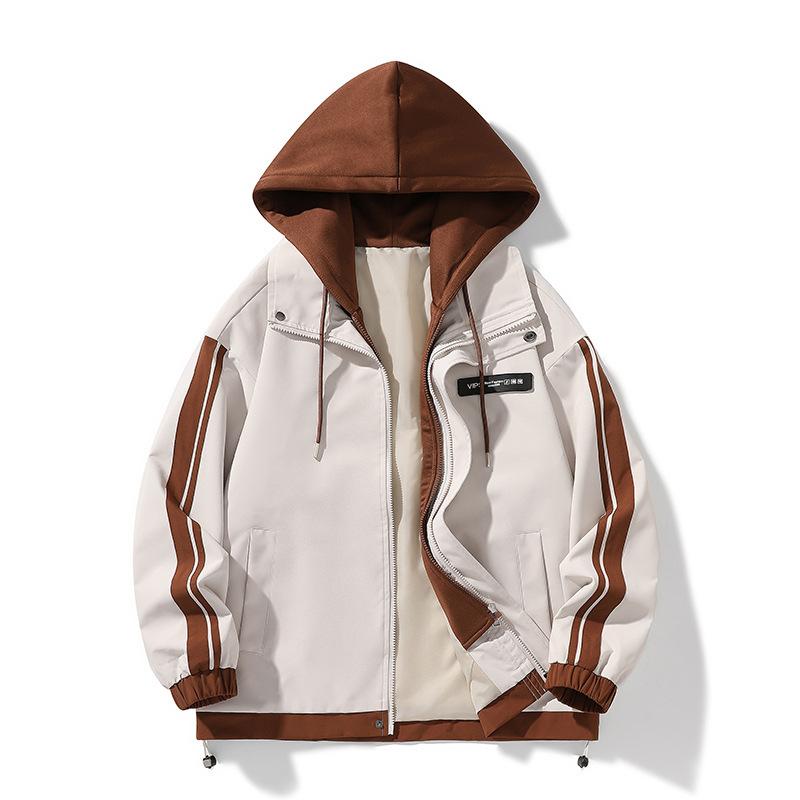 Jacket Men's New Fashion Teen Contrasting Color Jacket Men's Fake Two-Piece Loose Casual Jacket