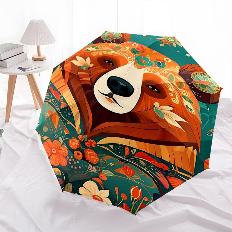 1pc Floral Artwork Automatic Folding Umbrella, Portable 3-Fold Design with Iron Frame, Perfect for Outdoor Use, Festive Gifts, Fans, Travelers, Daily