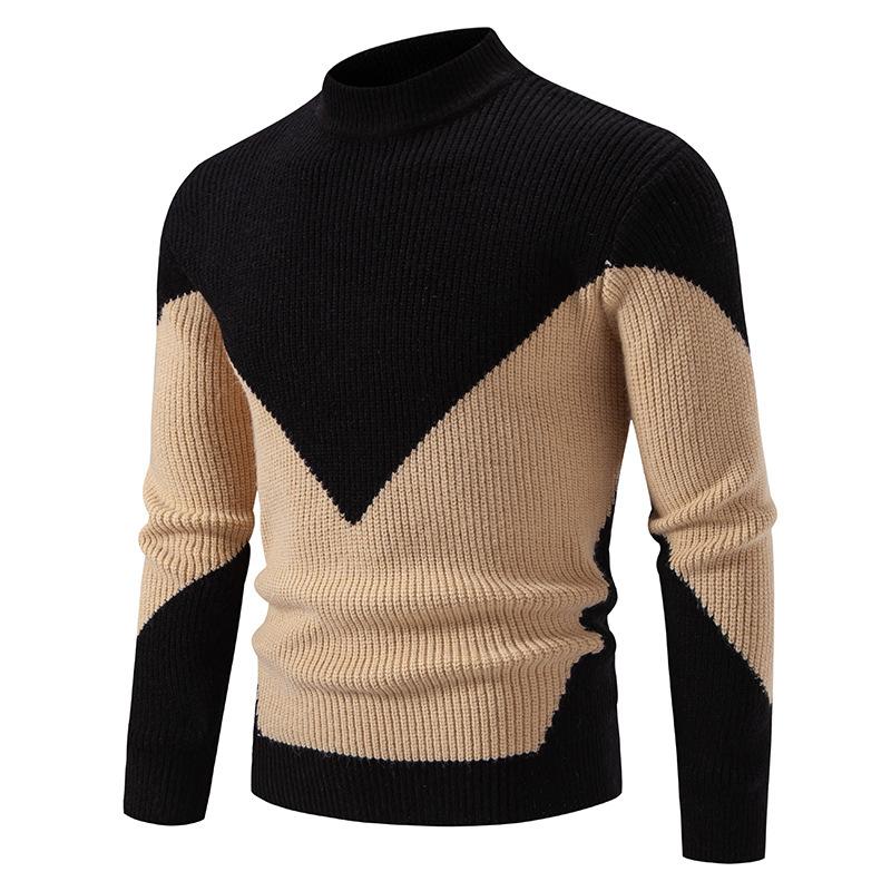 Herren Strickpullover mit hohem Kragen, gestreifter Freizeitpullover, Winter warmer Rollkragenpullover, modischer Rundhalspullover