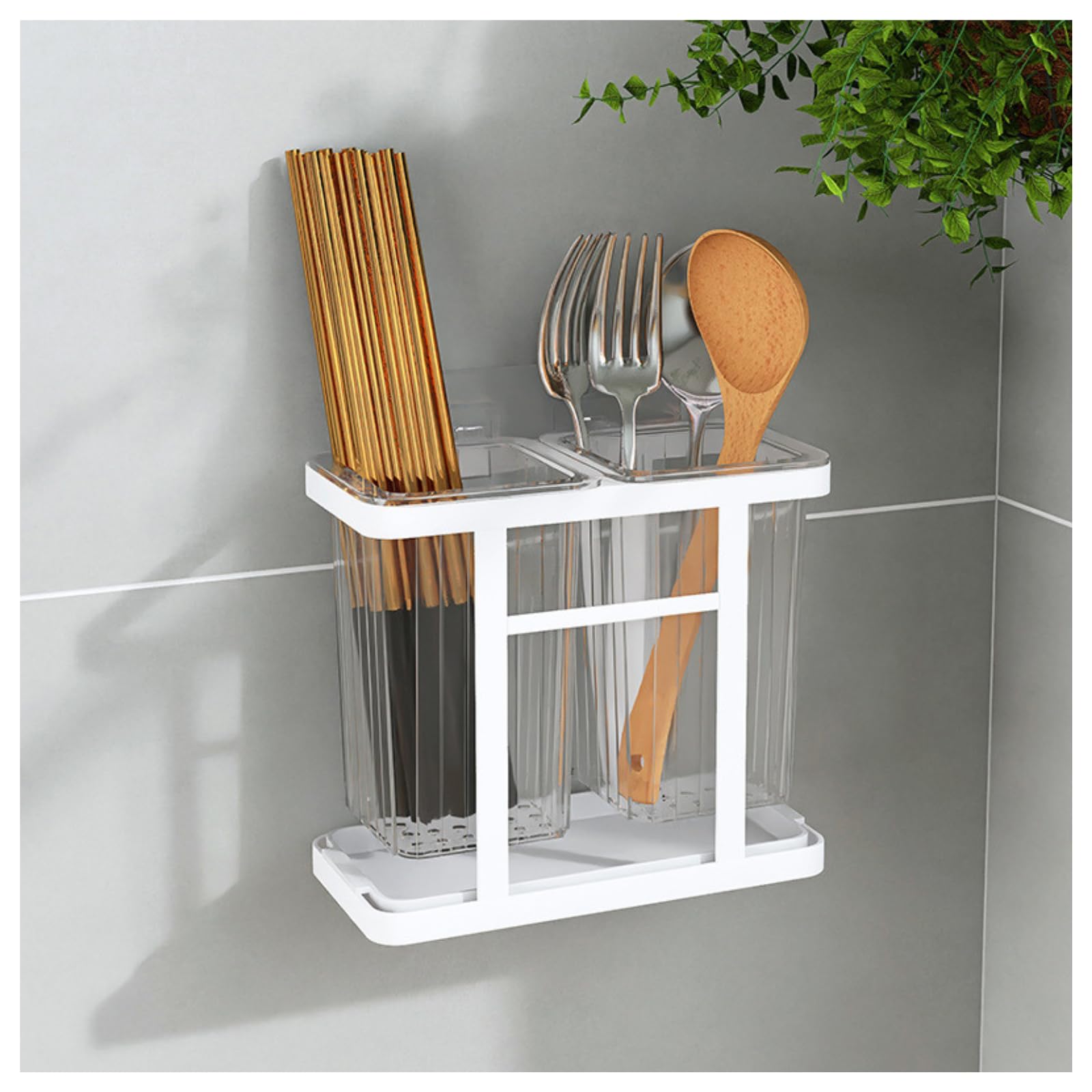 

FALOFALO Двойной кухонный плавающий держатель для столовых приборов, большой настольный или настенный стенд для хранения, подставка, сушилка, вместимость, можно закрепить! белый