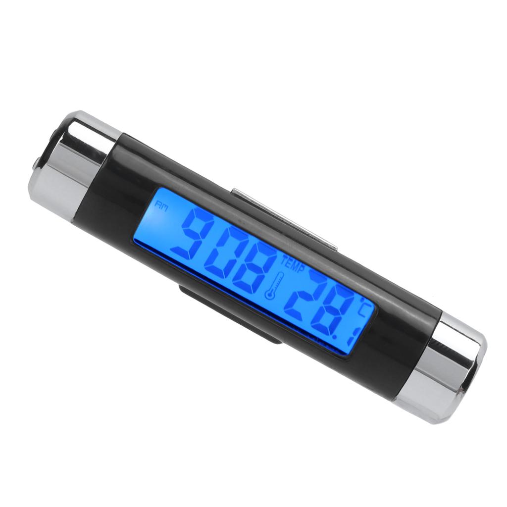 2‑in‑1 Car Digital Thermometer Black Dashboard Blue Backlight Calendar Clock Temperature Gauge