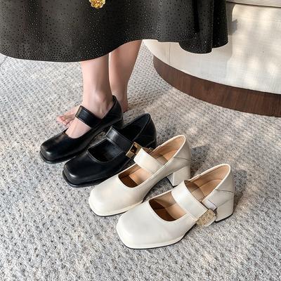 Kwadratowy nosek gruba podeszwa retro buty Mary Jane wiosna nowe jednopasek temperament małe skórzane buty wiosna buty na jeden pasek damskie