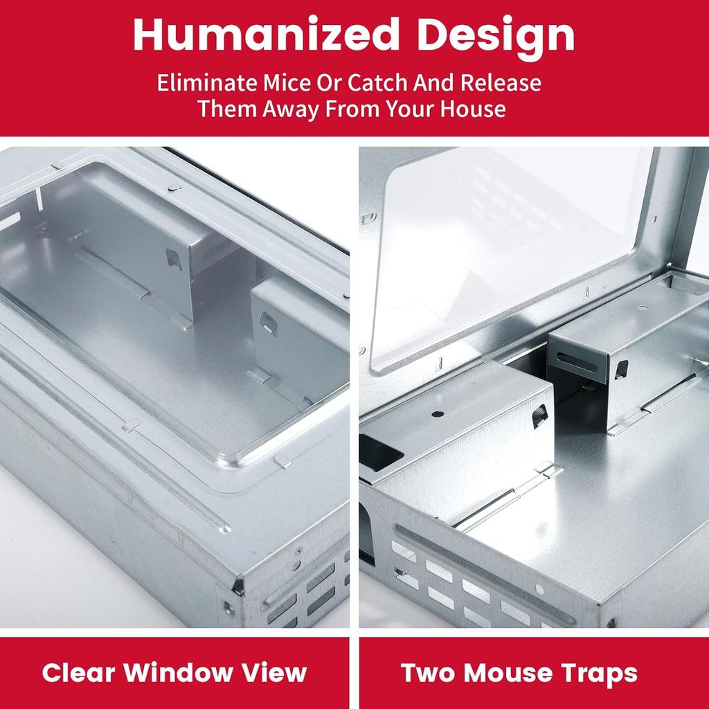 Humane Mouse Traps Indoor for Home, Live Mouse Trap Outdoor for Pest Control, Safe Catch and Release Mice Trap for Garage & Shed