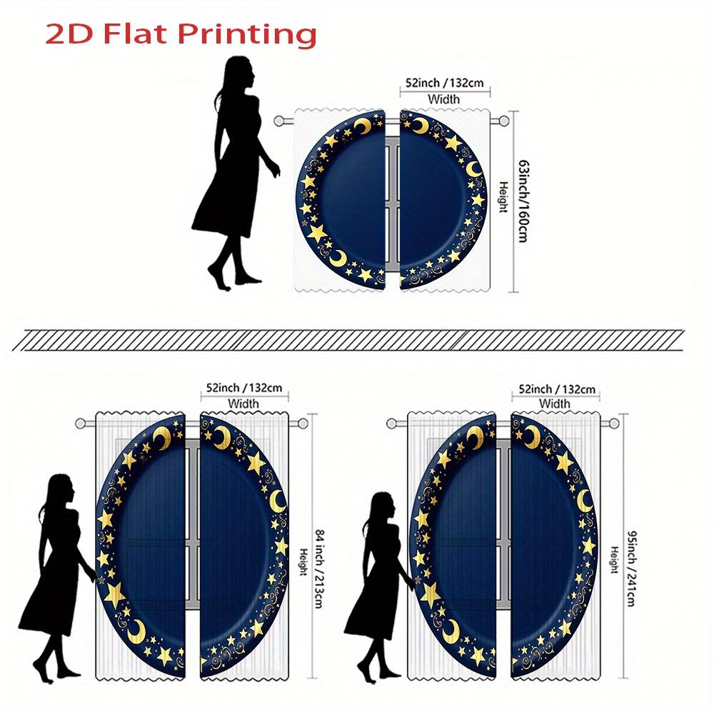 2D Flat   2pcs   2D Flat Printing Curtains   Blue Round Plate with Golden Stars and Moons Decor Rod Pocket Velvet Fabric Window Tre
