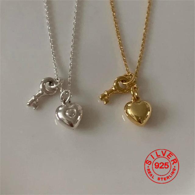 BF CLUB Silver Color Necklace For Women Key Heart Engagement Fine Jewelry Wedding Party Birthday Gift