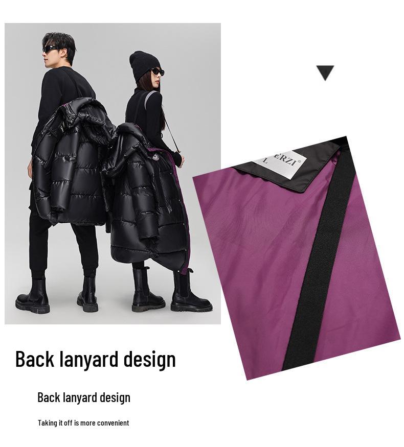 2024 Unisex Extra Long Hooded Black Cotton Jacket - Color Block Thickened Winter Coat