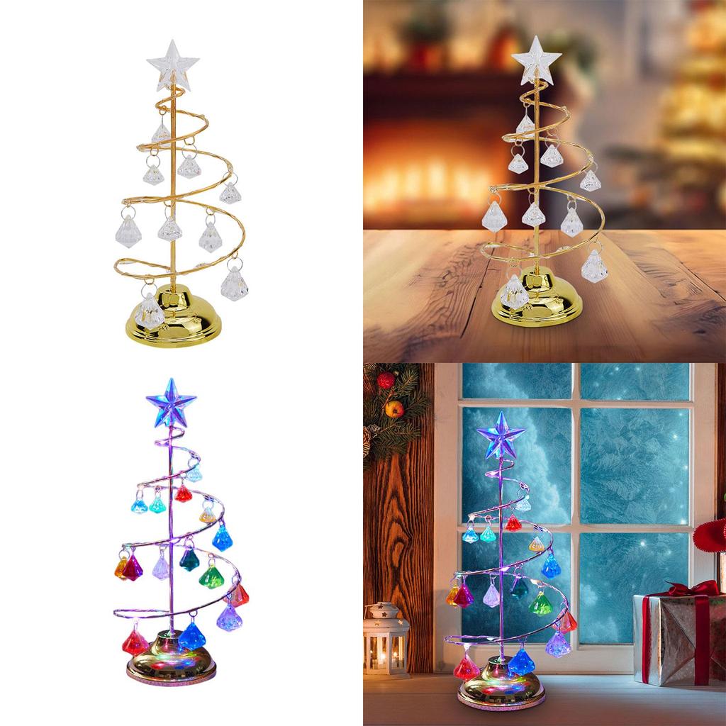 Kryształowa spiralna lampa choinkowa Metalowa lampka nocna do choinki Lampka nocna Dekoracja na stół weselny Dom Sypialnia Boże Narodzenie