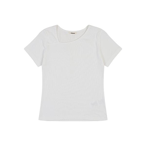 Jambangi Women S Asymmetrical Neck Ribbed Short Sleeve T-Shirt Ao2Wts462-Wh White/85