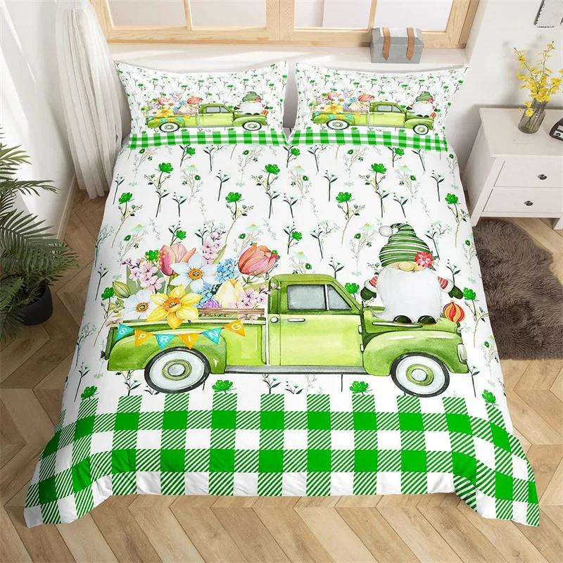 

Spring Flower Gnomes Duvet Cover Romantic Rose Floral Bedding Set Microfiber Lovely Christmas Dwarf Quilt Cover Twin King Size 70x133cm 2pcs