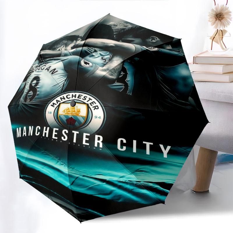 Man City pattern, automatic folding umbrella, portable and foldable design, 8 ribs, a Christmas or birthday gift.