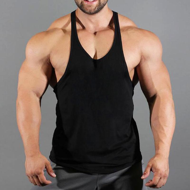 Muscleguys Men's Basic Solid Color Cotton Gym Tank Tops Sleeveless Y-Back Bodybuilding Vests Muscle Training Athletic Workout Undershirt