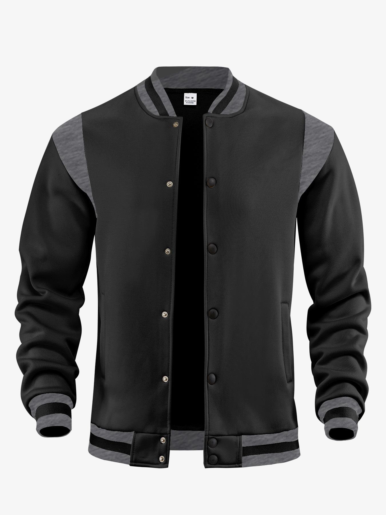 Men Color Block Varsity Bomber Jacket Button-Down Casual Outerwear S чёрный