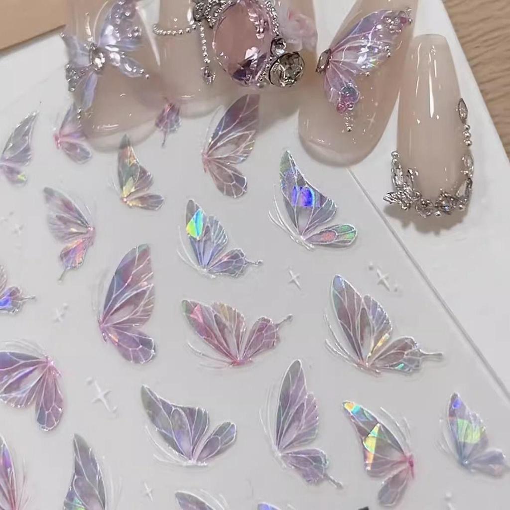 Iridescent Shell Light Butterfly Nail Art Stickers – High-End DIY Accessories with Adhesive for a Fairy Pure Desire Style
