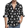 Skull Print Long Sleeve Shirt, Men's Fashion Casual Button-Up Shirt