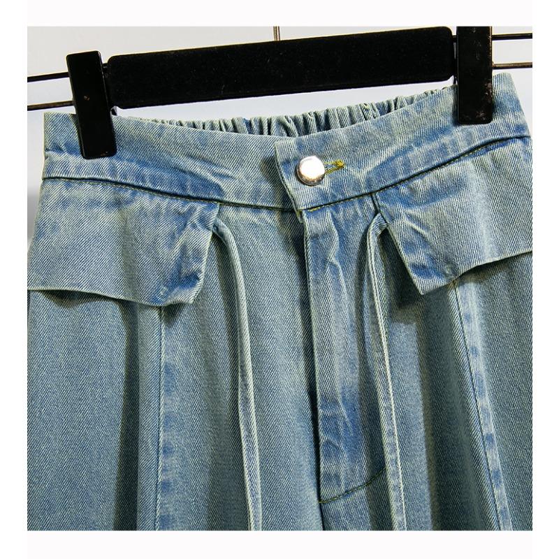 DIMANAF 2026 Summer New Plus Size Women Jeans Fashion Lady Clothing Long Pants Denim Cotton Loose Casual Elastic Waist