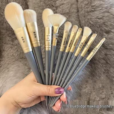 10-Piece Blue Makeup Brush Set: Eyeshadow, Contour, Loose Powder, Foundation - Soft Bristles, Portable