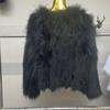 Real Raccoon Fur Woven Coat for Women Short Style Fur Rabbit Fur Long Sleeves Stylish Real Fur Round Neck Coat
