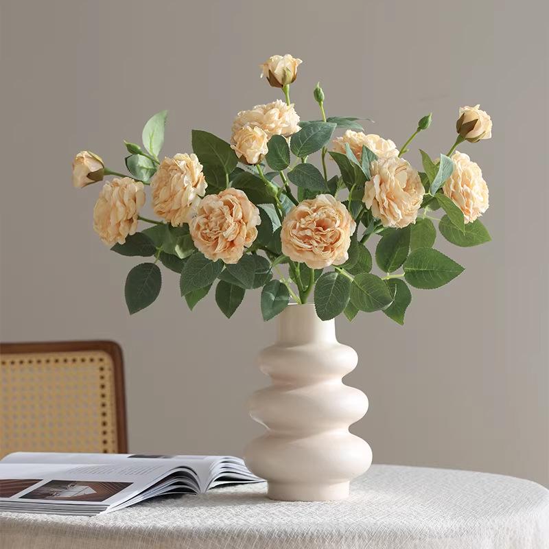 Artificial Retro Roses Flower Arrangement for Living Room, Hotel, or Dining Table - Elegant Entrance Hall Bouquet Decoration