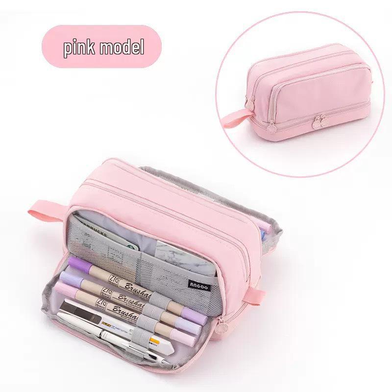 Multicolor Macaron Double Window Pencil Case – Stylish and Multifunctional Stationery Bag for Students