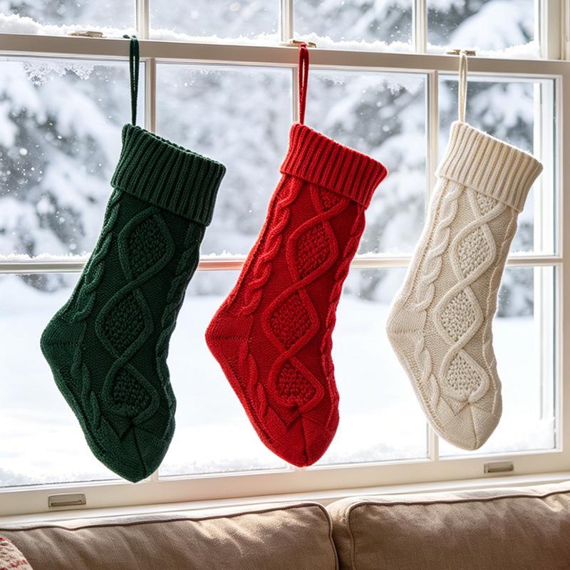 Knitted Christmas Stocking Ornament, Large Gift Bag for Kids