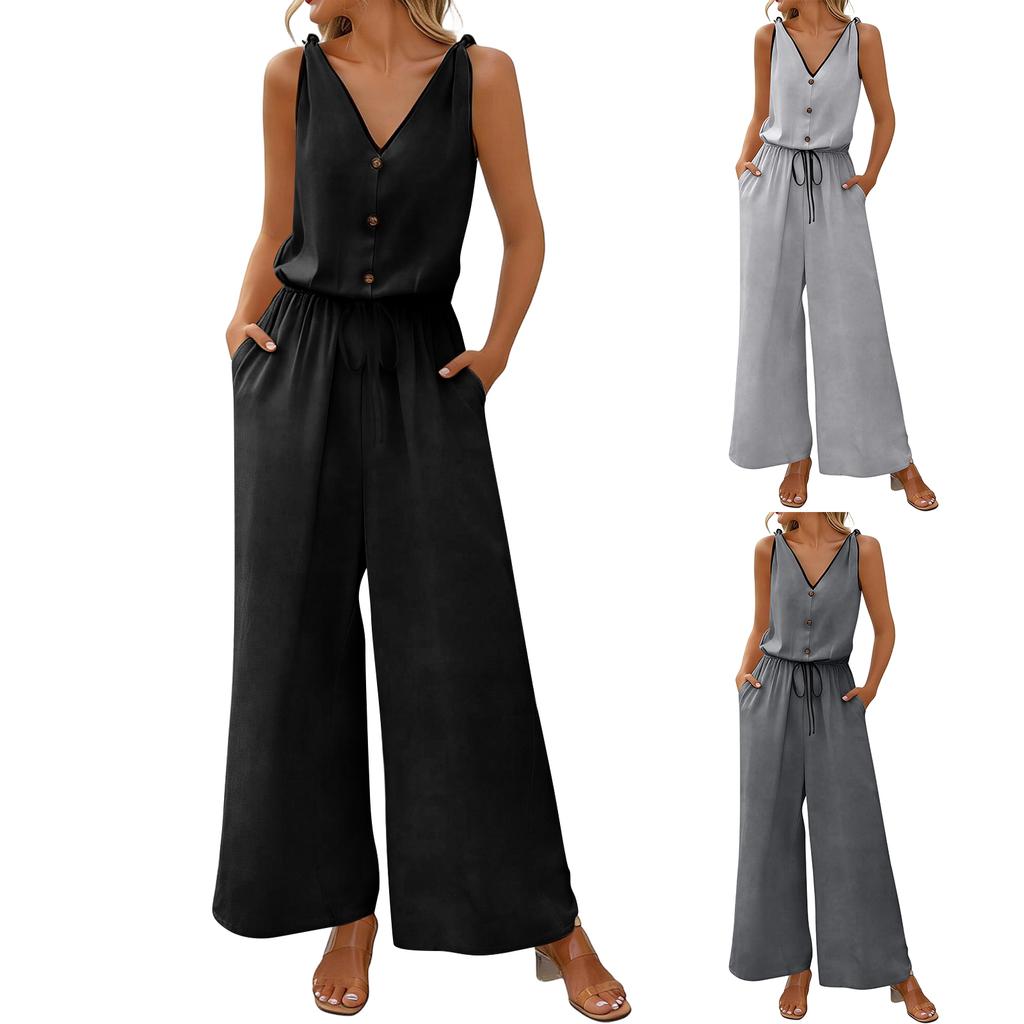 Damen Jumpsuit, Farbe, Lässig Und Locker, Vintage Jumpsuit Mit Taschen