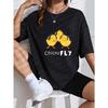 Cotton T Shirt White Three Chicks With Headphones And Fly Text Casual Wear For Women Spring Summer Outfits