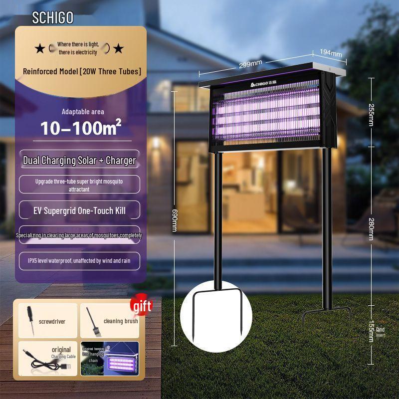 Zhigao Outdoor Waterproof Solar Mosquito Killer Lamp for Courtyard, Garden, and Farm - Attracts and Eliminates Mosquitoes.