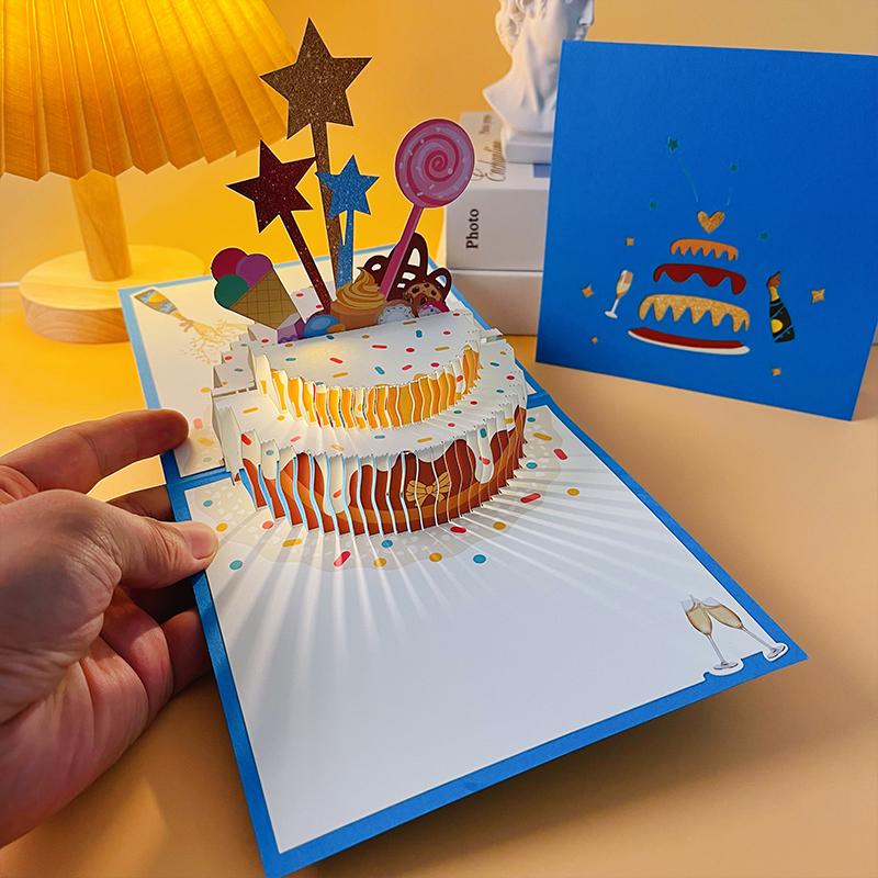 3D Musical Birthday Card with Luminous Cake Design for Boyfriend or Girlfriend