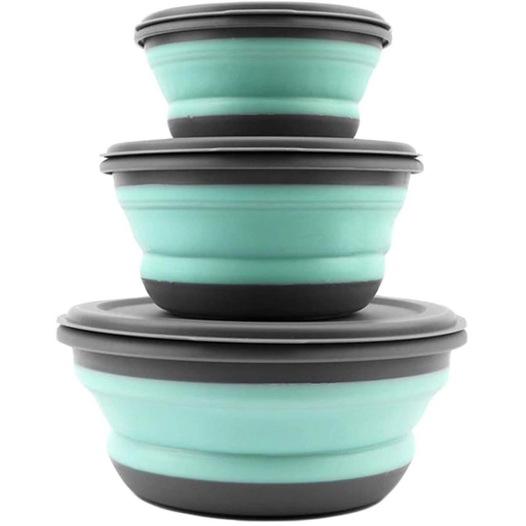 Portable Camping Foldable Bowl Bowl With Covers Camping Travel Silicone Bowl 3 Pieces Foldable Food Storage Boxes For Hiking Travel Camping KTY