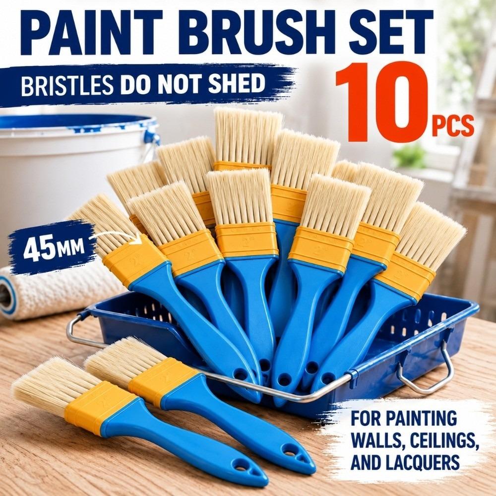 10pcs Nylon Bristle Flat Brush Set High Elasticity Chip Brush Flat Paint Brush Dust Cleaning