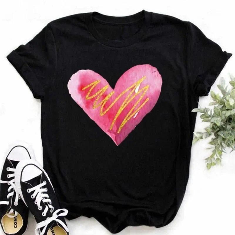 Maycaur New Finger Heart T Shirt Women Tops Korean Ulzzang Graphic Tees Women Fashion Women's T Shirts 90s Girls Black Shirt