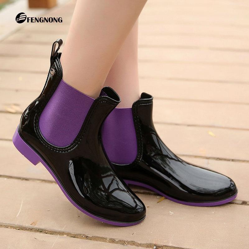 New Thermal Rain Boots Type Low Tube Fashion Water Shoes Trendy Low Tube Elastic Glossy Women's Rain Shoes