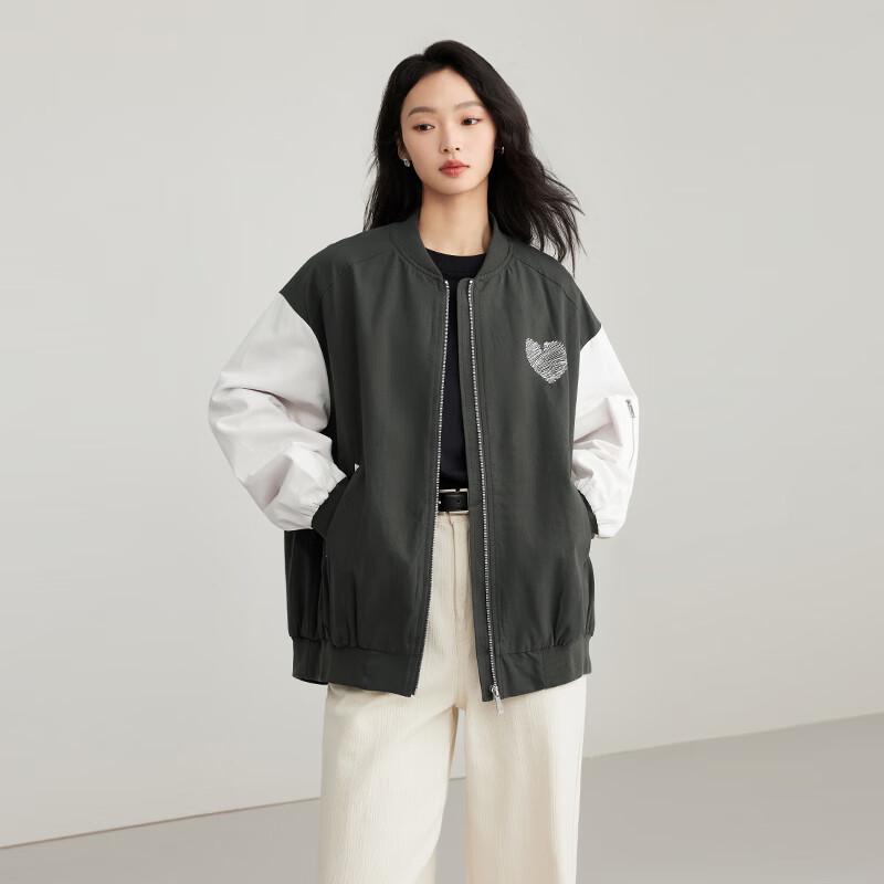 

Elva Island Women s Spliced Color-Block Baseball Jacket L