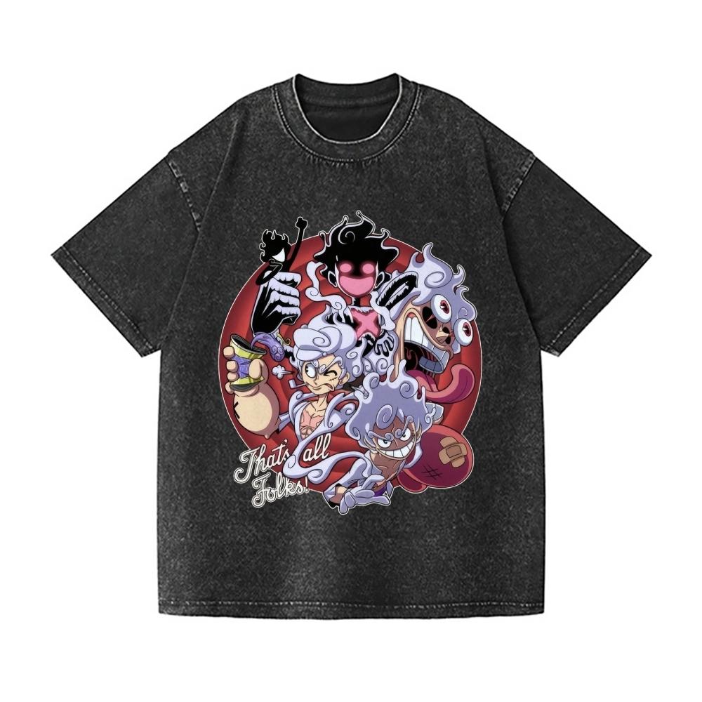 

One Piece Vintage Wash Japanese Design T-Shirt High-quality Streetwear Men s Clothing T Shirt S