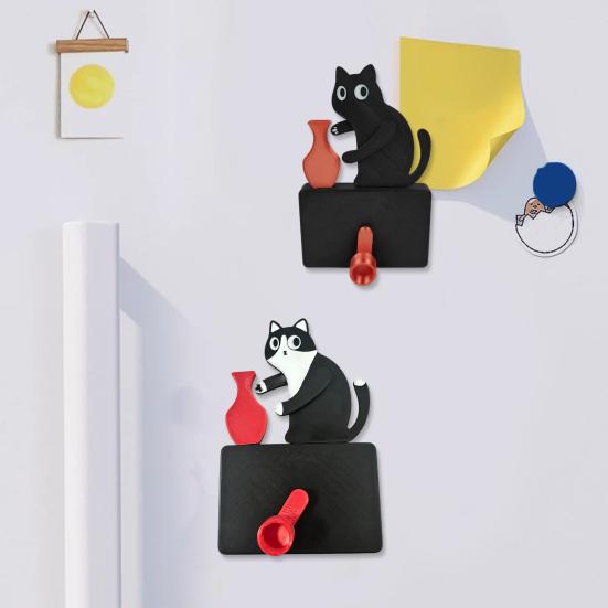 Jijijing Cat Pushing Vase Refrigerator Magnet, 3D Printed Whiskers Holder Pet Memorial Keepsake Decoration, Gift for Cats Lovers