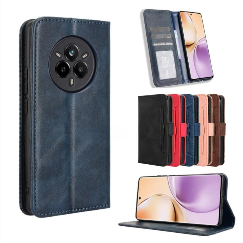 Für Realme 14 Pro Plus 14pro+ Retro Magnetische Leder Flip Hülle für Realme 14pro 5G 14X Stoßfeste Geldbörse Kartenständer Weiche Hülle