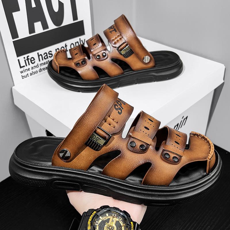 Men's sandals summer new fashion trend versatile personality platform two wear bag head slippers travel beach sandals