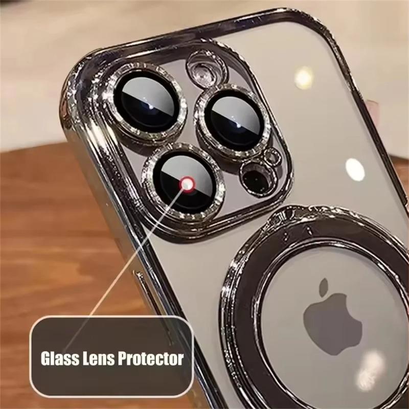 Luxury For Magsafe Bracket Case For iPhone 17 16 15 14 13 12 11 Pro Max Plus 17 Air Magnetic Ring Stand Holder Clear TPU Cover