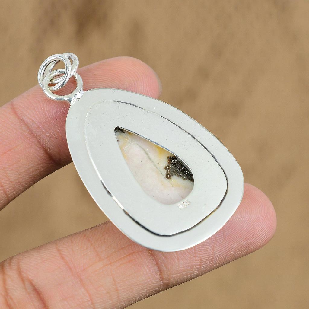 925 Silber Kronenchakra Birnenförmiger Skolezitstein Ethnisch Geburtstag Verlobung Anhänger