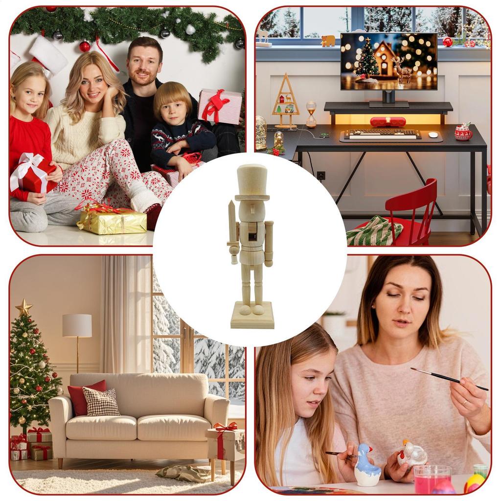 Christmas Nutcracker Figurines Handmade Unpainted Wooden Statue Wood Christmas Decorations Nutcracker Ornaments for Living Room