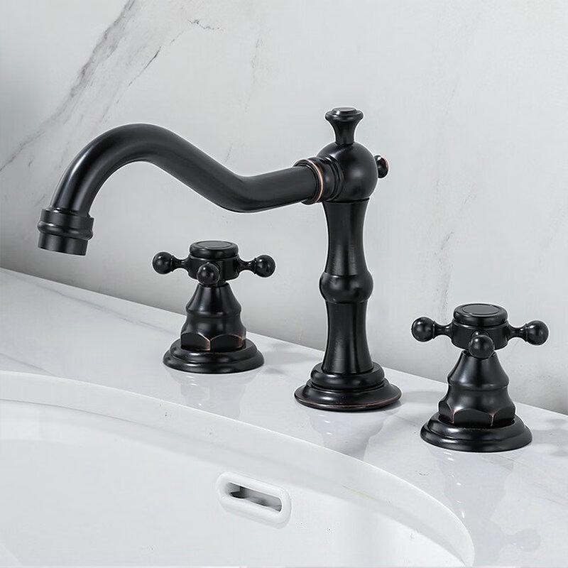 TLXT Black Antique Bronze 3-Piece Split Basin Faucet