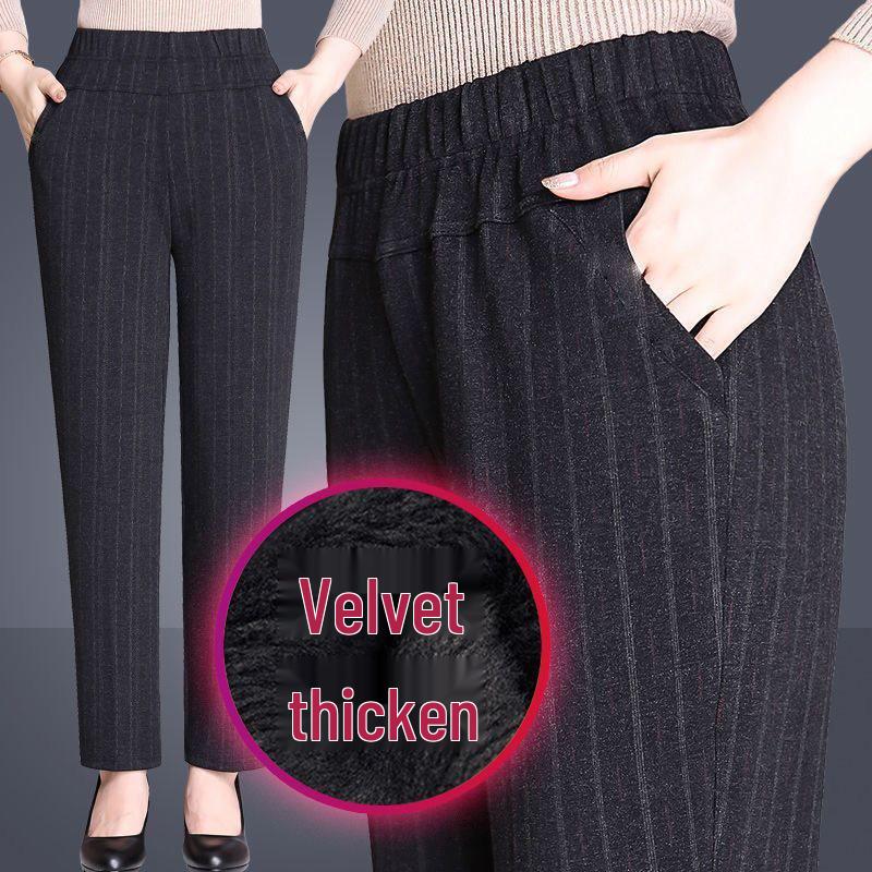Women's High-Waist Thermal Trousers for Seniors - Loose, Straight-Leg, Warm Pants for Autumn/Winter